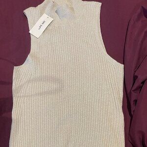 Macy's Cream Ribbed Mock Neck Tank Top